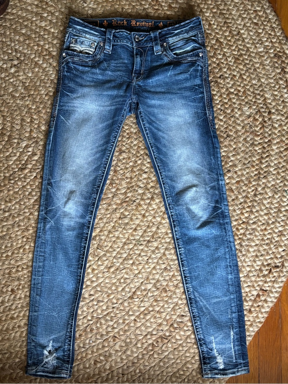 Rock Revival Distressed Blue Skinny Jeans Size 27 - Picture 9 of 14